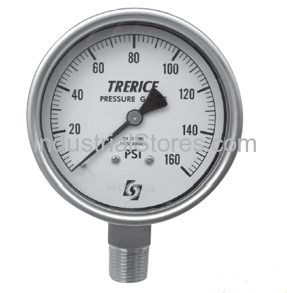 Trerice 700LFB4002LA090 4 Dial 0-30 psi 1/4 Bottom Liquid Fill